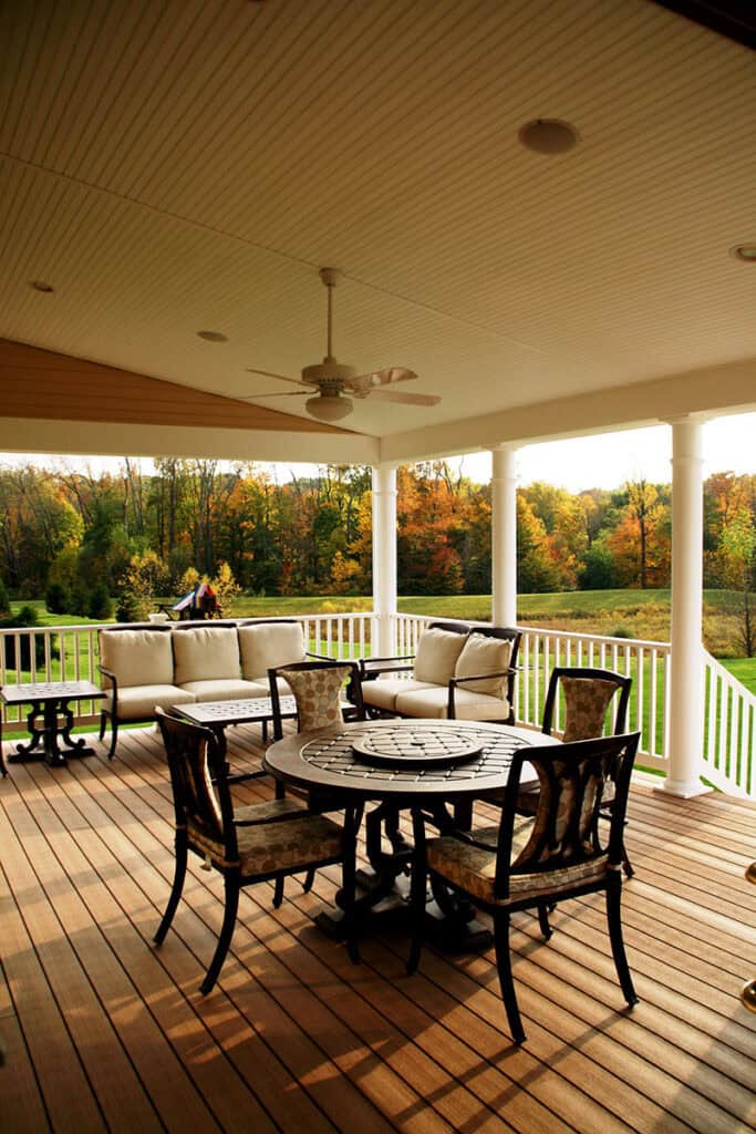 Covered deck with cathedral ceiling